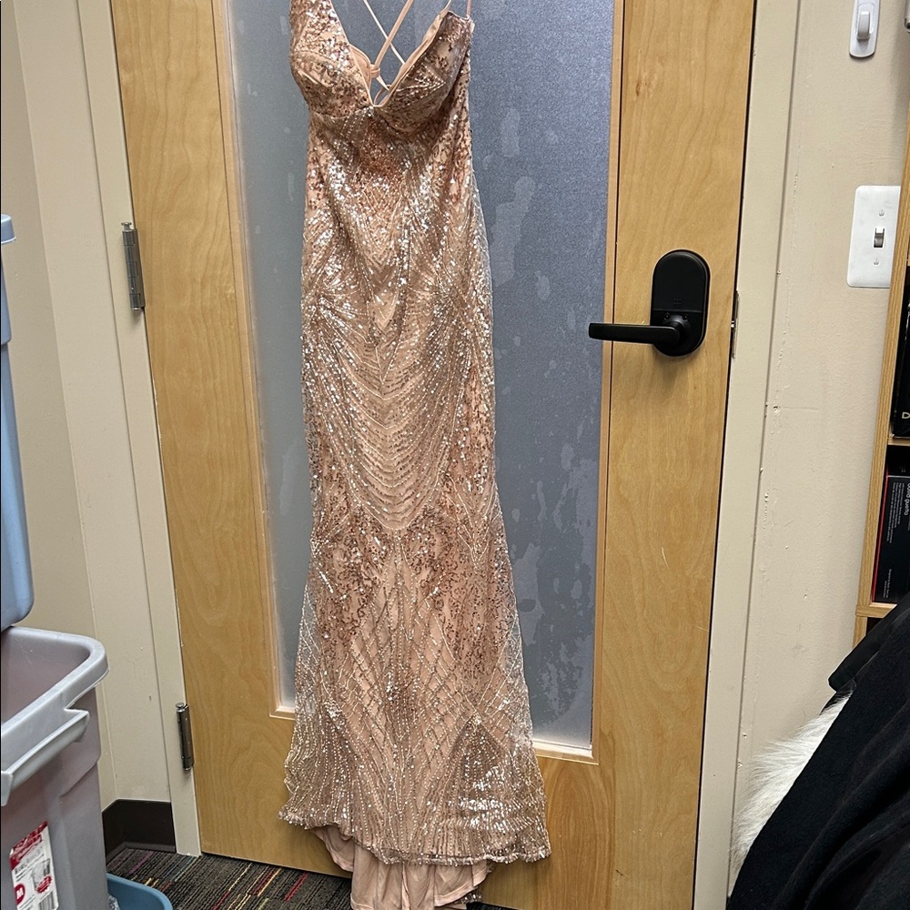 Jump Sequin Embellished Prom Dress in Rose Gold